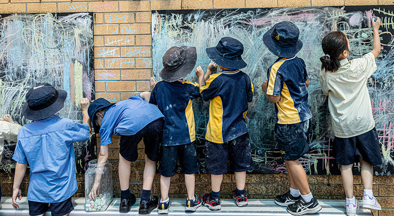 St Josephs Catholic Primary Kingwood students using outdoor backboards