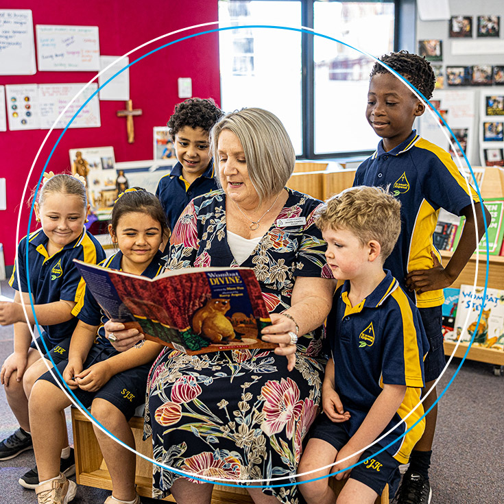 St Josephs Primary Kingwood principal Jennifer Crowley with students